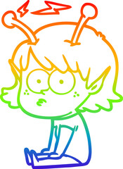 rainbow gradient line drawing cartoon alien girl