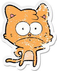 distressed sticker of a cartoon nervous cat
