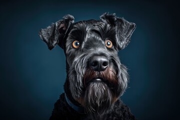Startled Pet: Studio Portrait of a Kerry Blue Terrier Dog with Cute, Wide-Eyed Appeal. Generative AI
