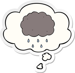 cartoon cloud raining and thought bubble as a printed sticker