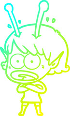 cold gradient line drawing cartoon shocked alien girl