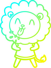 cold gradient line drawing happy cartoon lion