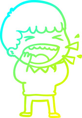 cold gradient line drawing cartoon laughing man