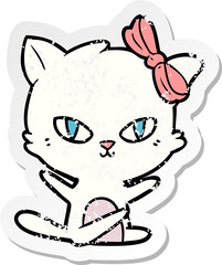 distressed sticker of a cute cartoon cat