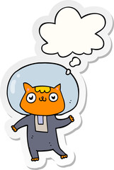 cartoon space cat and thought bubble as a printed sticker