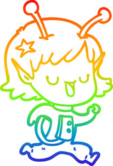 rainbow gradient line drawing happy alien girl cartoon