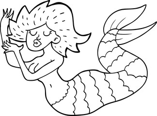 line drawing cartoon woman mermaid