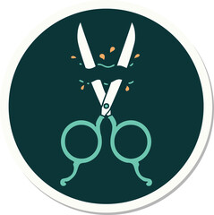 tattoo style sticker of barber scissors