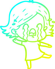 cold gradient line drawing cartoon woman crying
