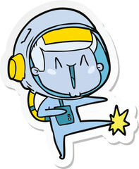 sticker of a happy cartoon astronaut dancing