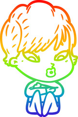 rainbow gradient line drawing cartoon woman