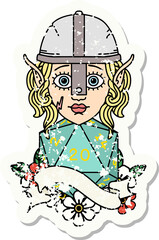 elf fighter with natural twenty dice roll grunge sticker