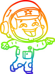 rainbow gradient line drawing cartoon laughing astronaut