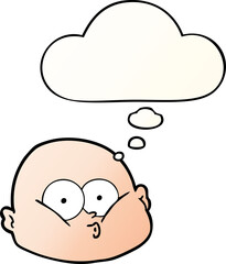 cartoon curious bald man and thought bubble in smooth gradient style