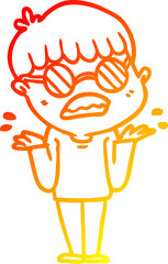 warm gradient line drawing cartoon confused boy wearing spectacles