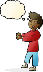 Fototapeta premium cartoon happy man with thought bubble