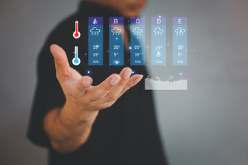 Asian announcer reporting weather of the world. Weatherman, Meteorologist, 