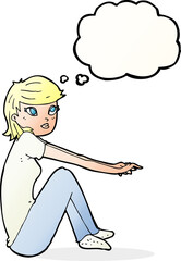 cartoon pretty girl sitting with thought bubble