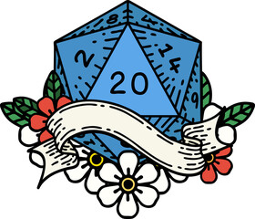 natural twenty D20 dice roll illustration