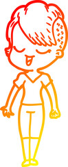 warm gradient line drawing happy cartoon girl