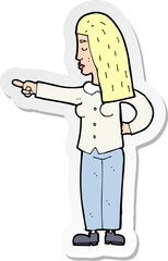 sticker of a cartoon woman pointing