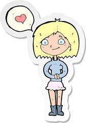 sticker of a cartoon woman in love