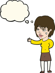 cartoon woman with sticking plaster on face with thought bubble