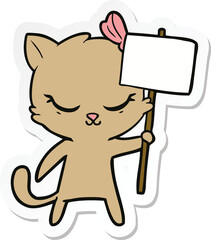 sticker of a cute cartoon cat with sign