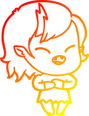 warm gradient line drawing cartoon laughing vampire girl