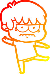 warm gradient line drawing annoyed cartoon boy