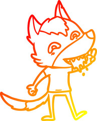 warm gradient line drawing cartoon hungry wolf