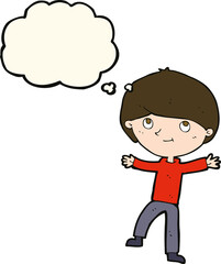cartoon excited boy with thought bubble