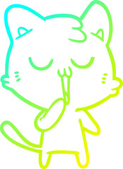 cold gradient line drawing cartoon cat yawning