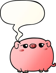 cute cartoon pig and speech bubble in smooth gradient style