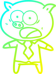 cold gradient line drawing cartoon pig shouting