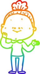 rainbow gradient line drawing cartoon happy old woman