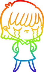 rainbow gradient line drawing cartoon woman crying