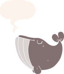 cartoon whale and speech bubble in retro style