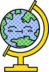 comic book style cartoon globe of the world