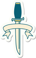 tattoo sticker with banner of a dagger