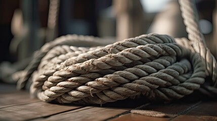 ropes of an old sailing ship Gorch Fock. Generative Ai.