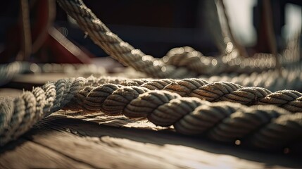 Fototapeta premium ropes of an old sailing ship Gorch Fock. Generative Ai.
