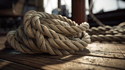 ropes of an old sailing ship Gorch Fock. Generative Ai.