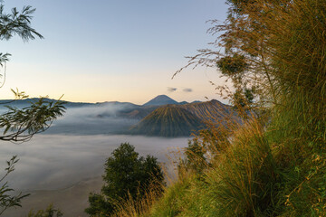 Morning view of mount Semeru and Bromo in east java