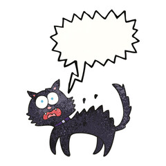 speech bubble textured cartoon scared black cat