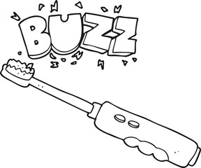 black and white cartoon buzzing electric toothbrush