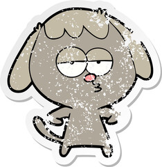distressed sticker of a cartoon bored dog