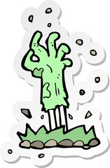 sticker of a cartoon zombie hand rising from ground