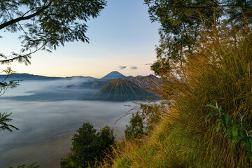 Morning view of mount Semeru and Bromo in east java