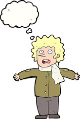 cartoon surprised man with thought bubble